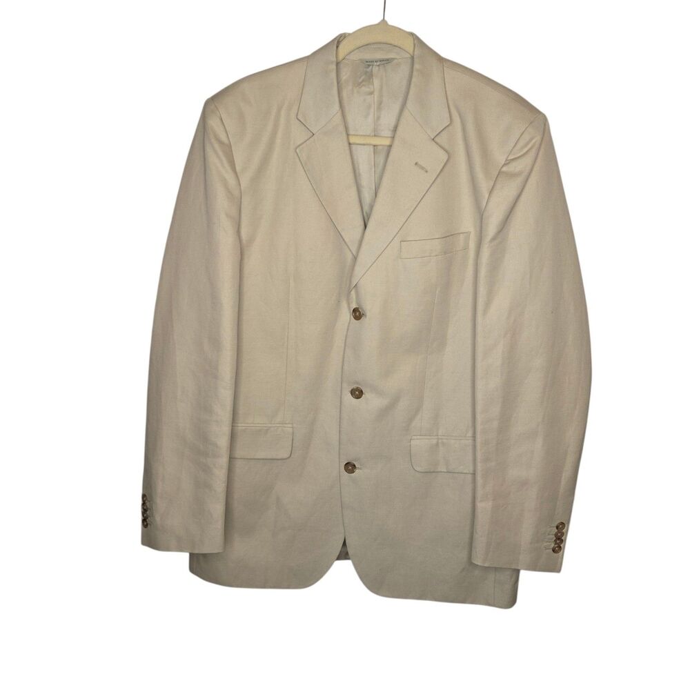 Banana Republic Mens Cotton Linen 3-Button Suit Jacket Blazer Beige Tan 42L